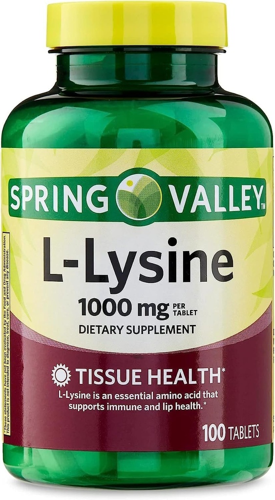 SPEC Lysine Aminozuur Supplementen, 1 Tablet Per Serving, Spring Valley L-Lysine Ondersteunt een gezond immuunsysteem* 100 Tellen