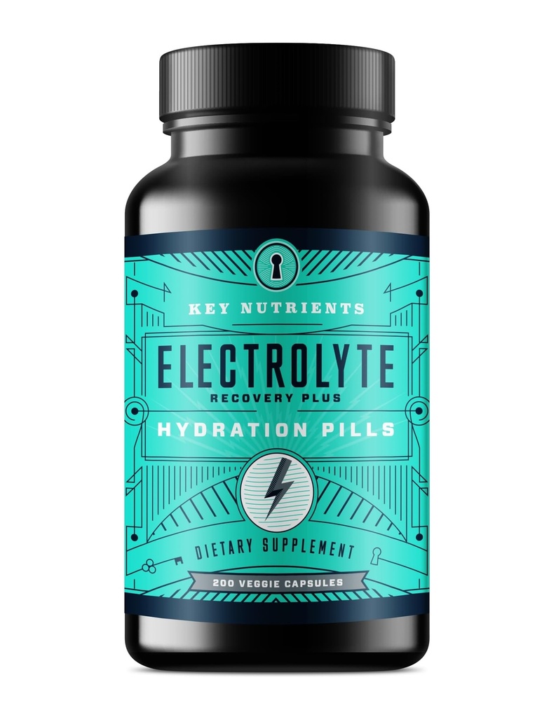 KEY NUTRIËNTEN Electrolyte Tablets, 200 Capsules, Zout Tablets voor Dehydratie, Vasten Electrolytes Tablets - Zout pillen met Elektrolyten, Geen Suiker, Glutenvrije Hydratatie Tablets Made in USA