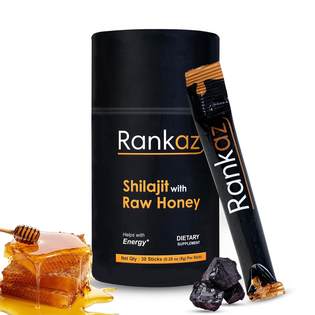 Rankaz Natural Shilajit Honing Sticks Biologische - 30 Sticks, Shilajit Honing Fulvic Acid en Trace Minerals