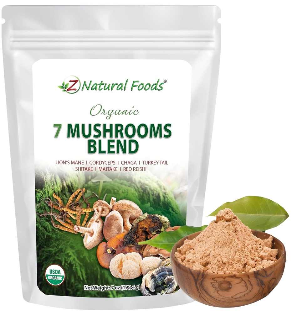 Z Natural Foods Biologische 7 Heilige Paddenstoelen Blend - Paddestoelen Poeder voor Immune Health - Lion