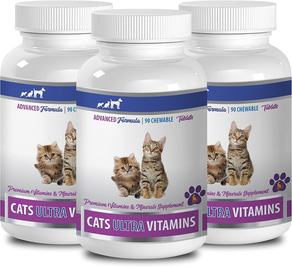 antioxidant voor Katten - Ultravitaminen voor Katten - Gezonde Mineralen en Vitaminen Formule - Kauwen - Calcium voor Katten - 3 Flessen (270 Treats)