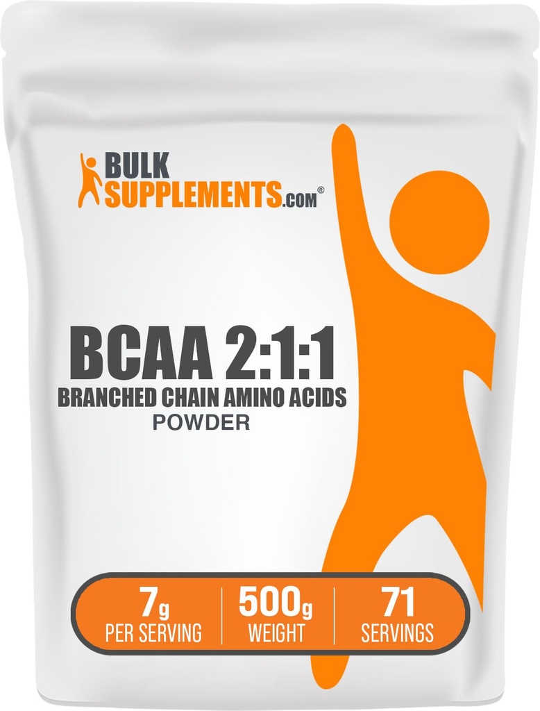 BulkSupplements.com BCAA 2:1:1 Powder - Branched Chain Amino Acids, BCAAs Amino Acids Powder - Unflavored & Gluten Free, 1g per Serving, 500g (1.1 lbs) (pack of 1)
