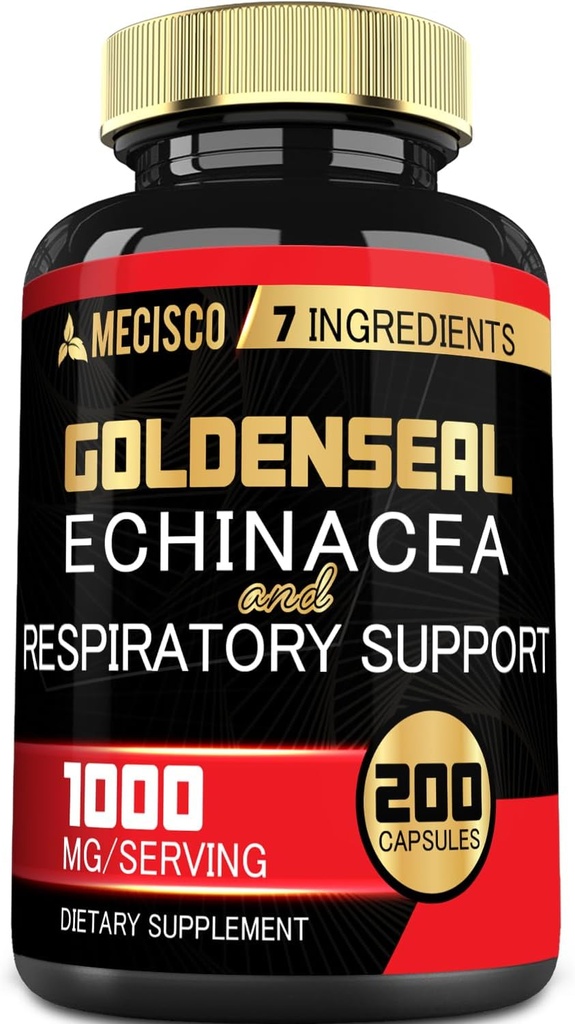 Goldenseal Root Capsule Organic with Echinacea, Mullein Leaf, Plantain & More - 7 Premium Herbal Supports Immune System, Digestive Health, Smooth Breathing, and Body Management - 200 Capsules