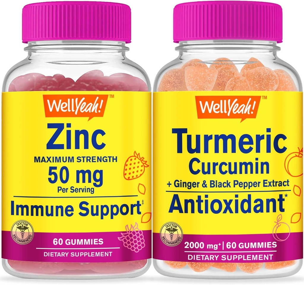 WellYeah Zink + Kurkuma Curcumin, Gummies Bundle - Grote Proeverij, Vitamine Supplement, Glutenvrij, GGO-vrij, Kauwgom