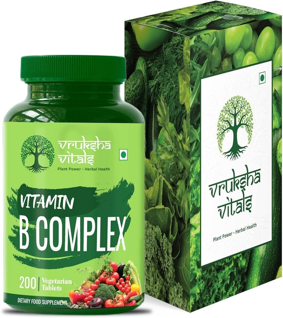Vitamine B Complex 100% RDA - 200 tabletten/capsules - B Vitaminensupplement (B1, B2, B3, B5, B6, B7, B9, B12), groen