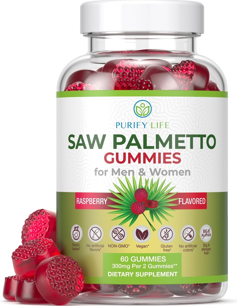 Veganistisch Zag Palmetto voor vrouwen en mannen - krachtige Zag Palmetto Extract, Prostaatsupplementen voor mannen, DHT-blokker voor vrouwen haargroei, Hormonale balans Gummies, PCOS haarverlies, DHT-blokker, Glutenvrije