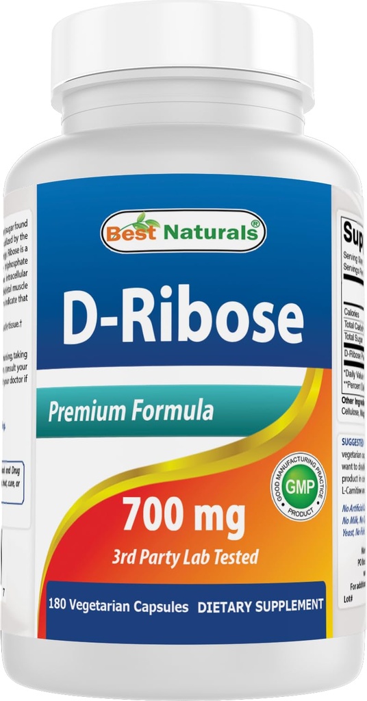 D-Ribose 700mg 180 Vcaps - Natural ATP Energy Production - Vervaardigd in een op USA gebaseerde GMP Certified Facility en derde partij getest op zuiverheid. Gegarandeerd!!