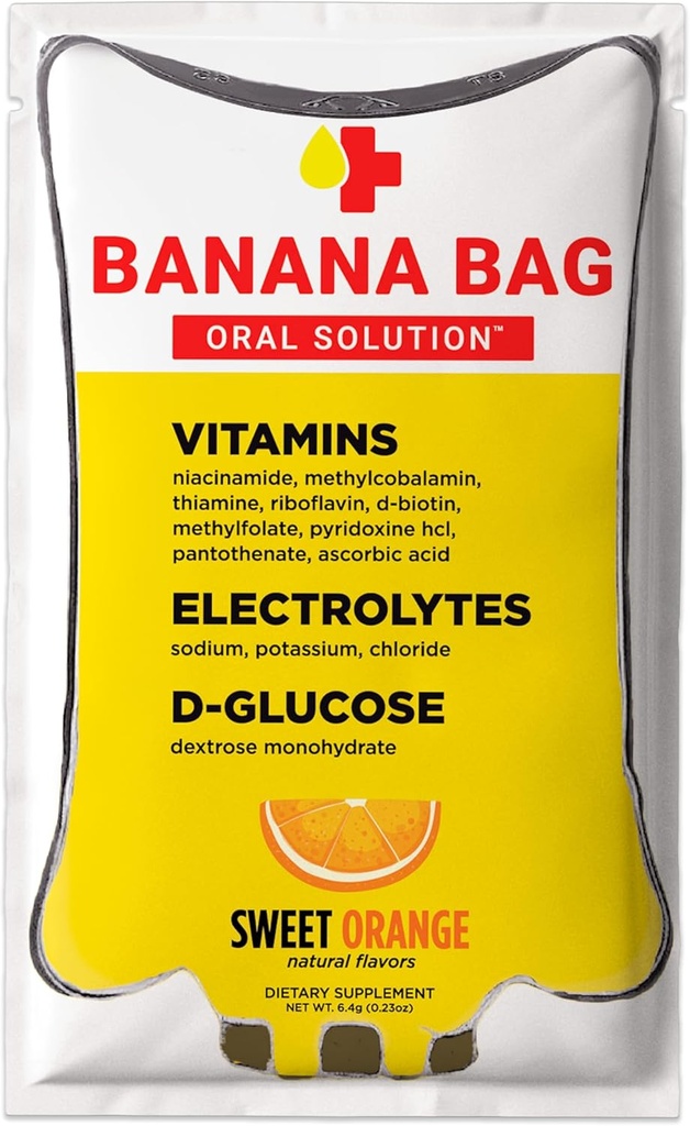 Banana Bag Oral Solution Recovery Packets - I.V. Alternatief - Sweet Orange 30pk:Medbox Pharmacist-Formulated For Fast Energy Boost, Rehydration & Wellness. Elektrolyten + Vitamine C + Sterke B-complex