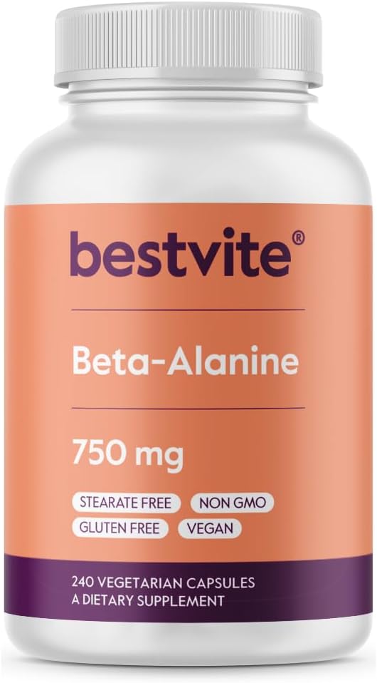 BESTVITE Beta Alanine 750mg (240 Vegetarian Capsules) - No Stearates - Vegan - Non GMO - Gluten Free