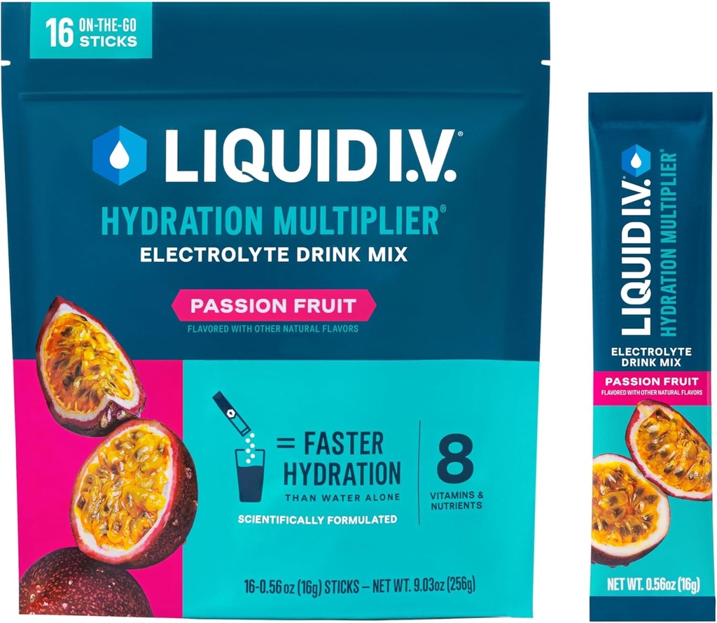 Vloeistof I.V.® Hydration Multiplier® - Passiefruit - Hydration Powder Packets - Electrolyte Powder Drink Mix Handige single-Serving Sticks - Non-GMO 16 Servings (pakket van 1)