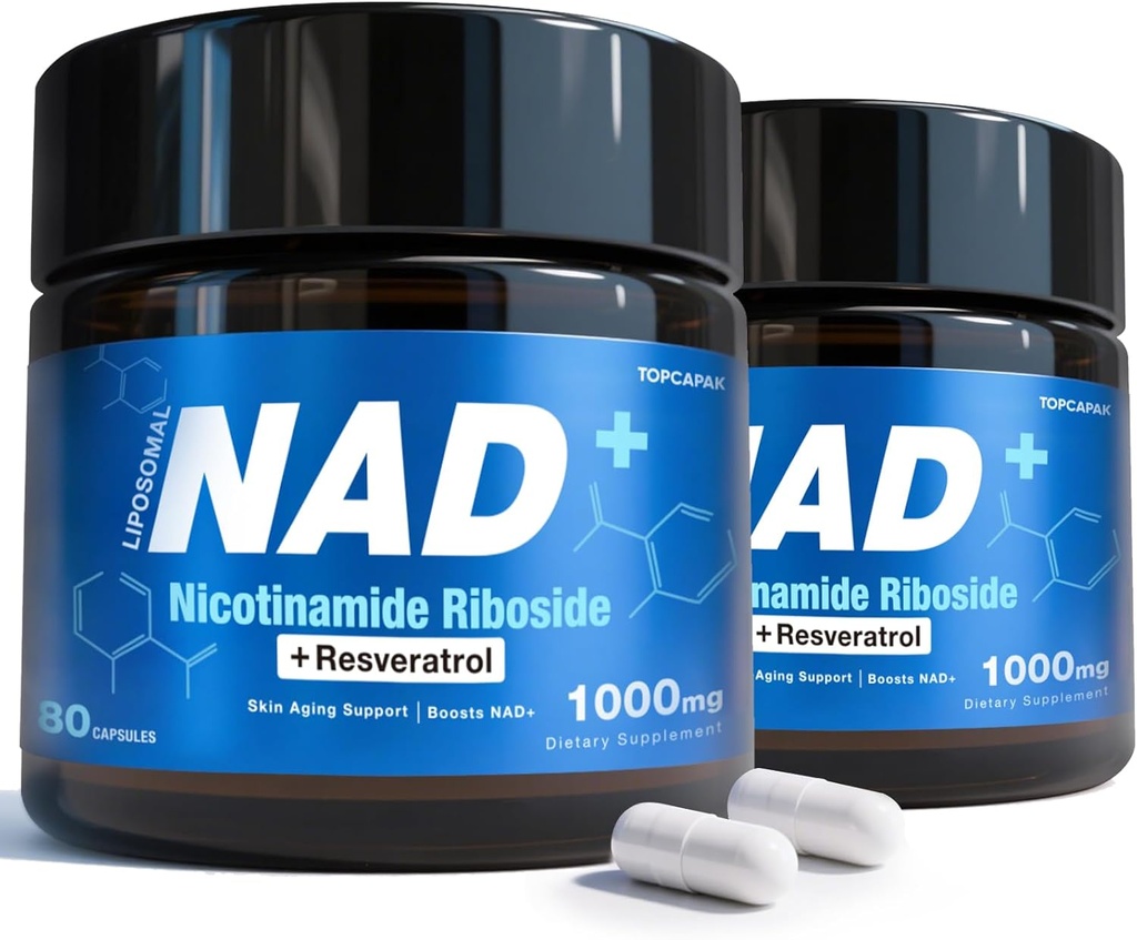NAD Supplement - NAD Nicotinamide Riboside Resveratrol, Liposomal NAD+ Supplement 1000mg voor vrouwen en mannen - gezonde veroudering, hersenen en cellulaire energie, non-GMO, glutenvrije 160 capsules