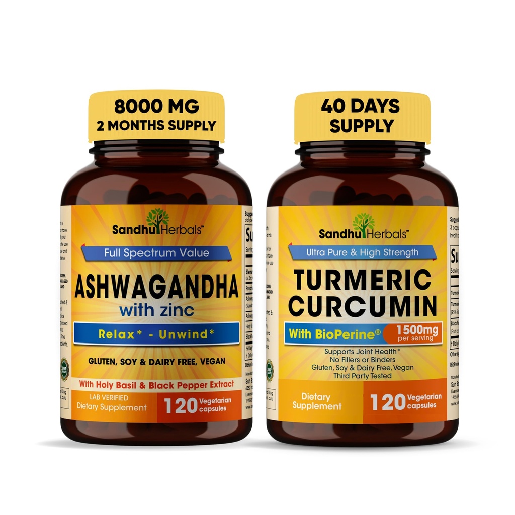 Sandhu Kruiden Biologische 4in1 Ashwagandha w/Zinc & Organic Turmeric Curcumin w/Bioperine Black Pepper Extract