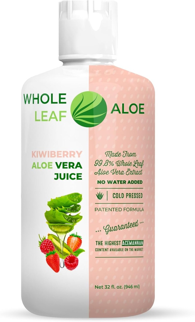 Ontgrendel de kracht van het hele blad Aloë Vera - Geïnfundeerd met de heerlijke smaak van Kiwi Berry. Onze gepatenteerde Formule Boost de hoogste Acemannan concentratie beschikbaar, gegarandeerd. Geen water toegevoegd.