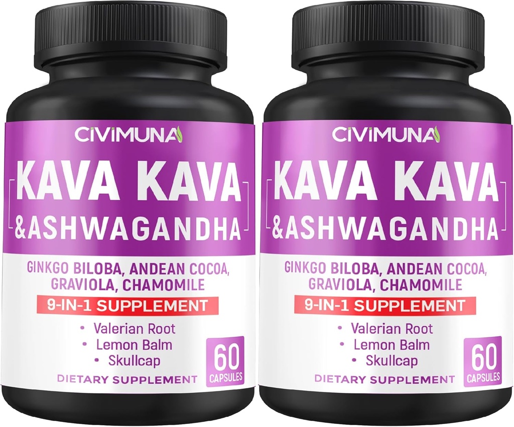 Kava-capsules met Kava, Ginkgo, Ashwagandha en meer - 120 capsules gedurende 4 maanden levering (verpakking van 2)