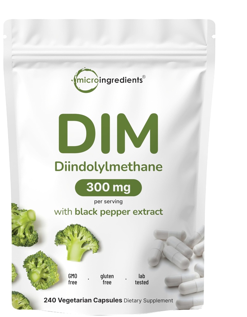 DIM Active Supplement, DIM 300mg, 240 Veggie Capsules (8-maand levering), 2 in 1 Formule, Estrogeen Metabolisme, Premium DIM-Plus Broccoli Extract Supplement met zwarte peper voor betere absorptie