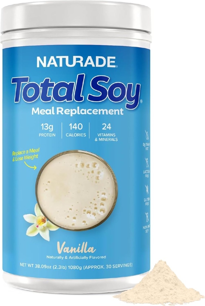 Naturade Total Soy Protein Powder - 13g Proteïne & 130 Calorieën per portie - Zero Trans Fat - Non-GMO Soy - Lactose & Gluten Free - Vanille (30 porties)