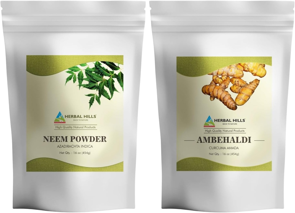 Neem Leaf Powder en Ambehaldi Kurkuma Powder 16 Oz Pack van 2 Combo