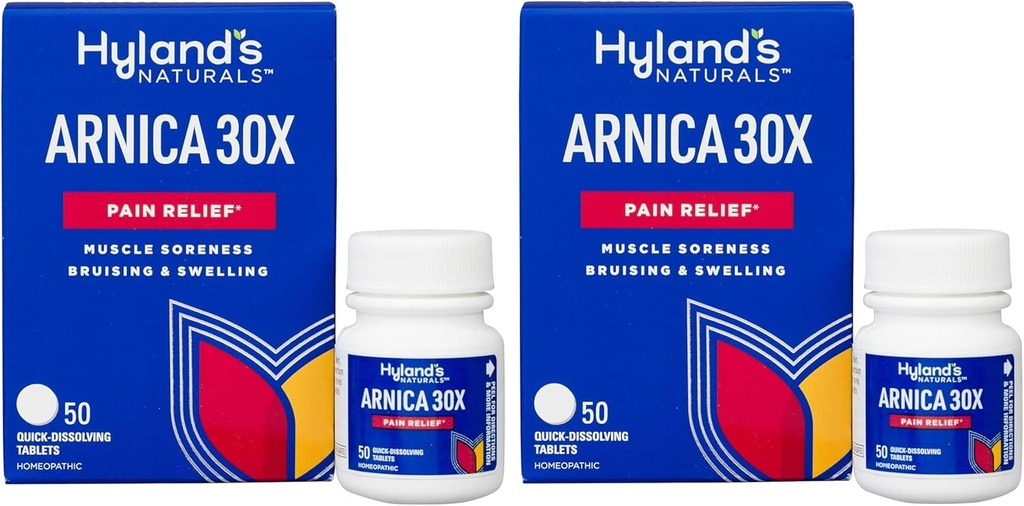 Hyland's Naturals Arnica Montana 30x Tablets, Natural Relief of Bruises, Zwelling & Muscle Soreness, Quick Dissolving Tablets, 50 Count (Pack of 2)