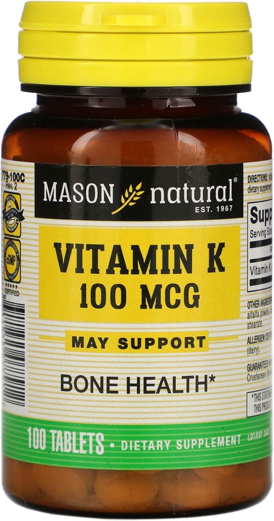 Mason vitamines Vitamine K 100 mcg tabletten, 100-Count flessen
