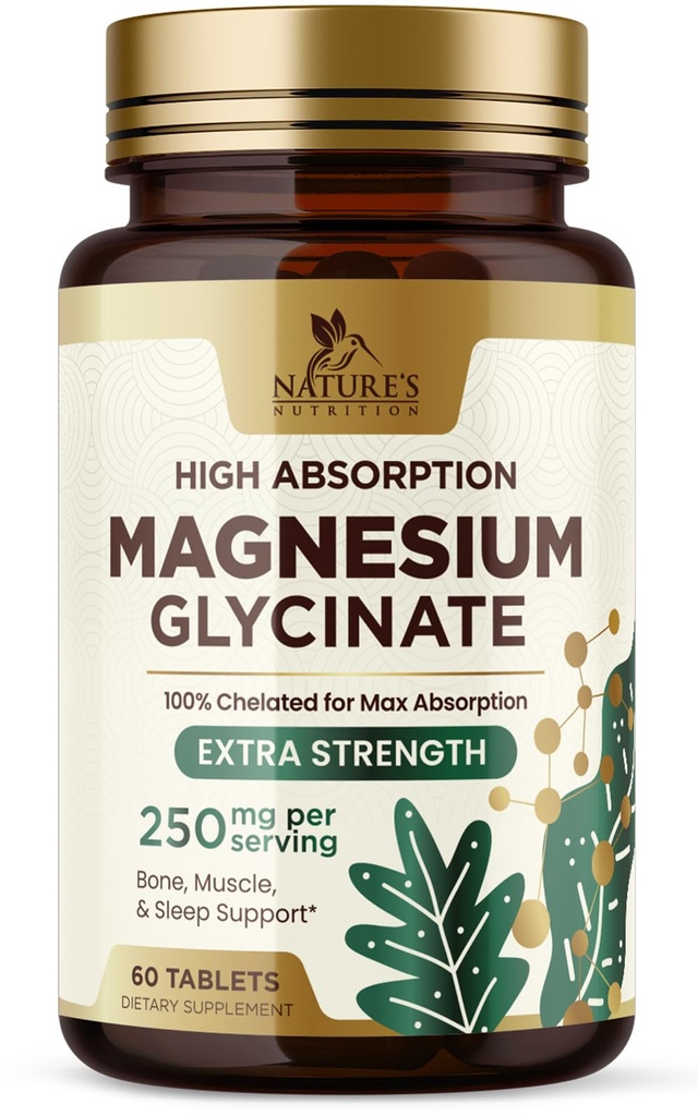 Magnesium Glycinate 250mg Per Serving - 100% Chelated Magnesium Supplement - High Absorption Mag Glycinate Supports Sleep, Heart Health, Bone, & Muscles - Gluten Free, Vegan, USA Bottled - 60 Tablets