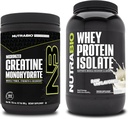 NutraBio Creatine Monohydraat, Unflavored, 300g en Wei Proteïne Isolaat, Unflavored, Supplement Bundle - Spierenergie, Lean Spiergroei, Herstel, en kracht
