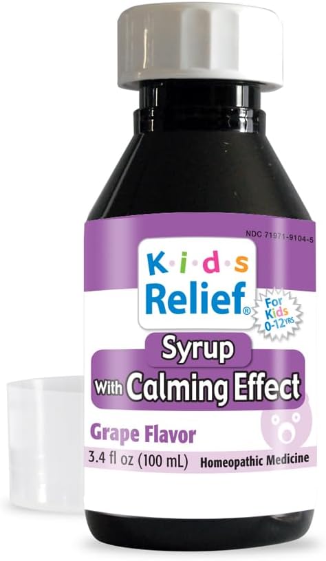Kinderen Relief Siroop met kalmerend effect, voor kinderen 0-12 jaar, druivensmaak, gluten en verfvrij, Geen toegevoegde suiker, 3,4 oz