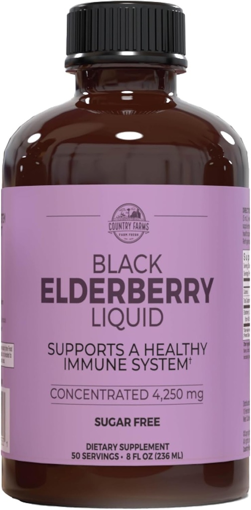 Country Farms Vlierbes Liquid, Ondersteunt een gezond immuunsysteem, rijk aan antioxidanten, Suikervrij, Berry Flavor, 8 Fl Oz