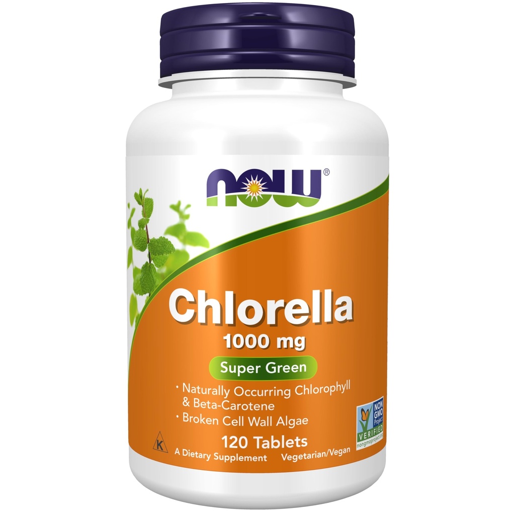 NOW Foods Supplementen, Chlorella 1000 mg met natuurlijk voorkomende Chlorofyl, Beta-Caroteen, gemengde Carotenoïden, Vitamine C, ijzer en eiwit, 120 tabletten