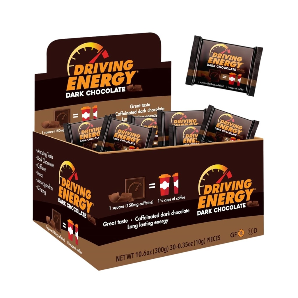 Rijenergie - Cafeïnated Energy Bite Size - Dark Chocolate Fuel met 150mg Cafeïne - Lang Lasting voor sportschool, training, volwassenen - Great Taste - Low Carb - Healthy Snack - 30 Tellen