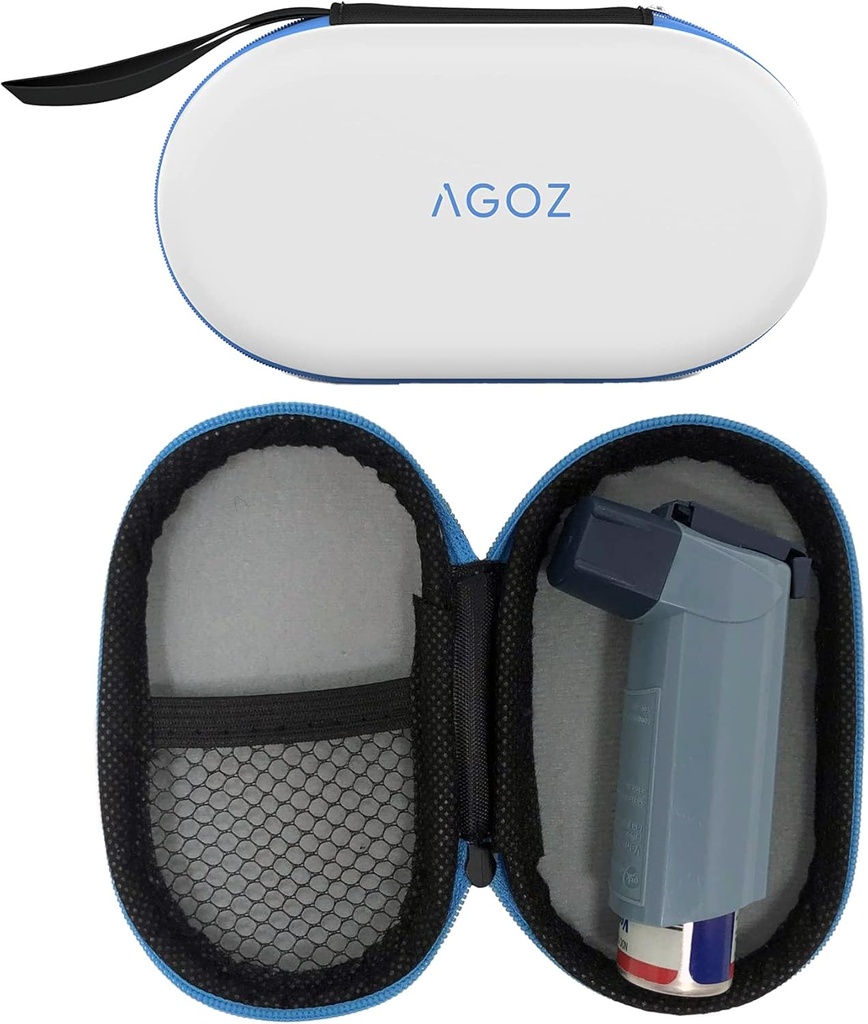 AGOZ Astma Inhaler Medicine Reistas geval voor kinderen en volwassenen - Beschermende Medical Pouch Holder Cover met ritssluiting en polsband (White)