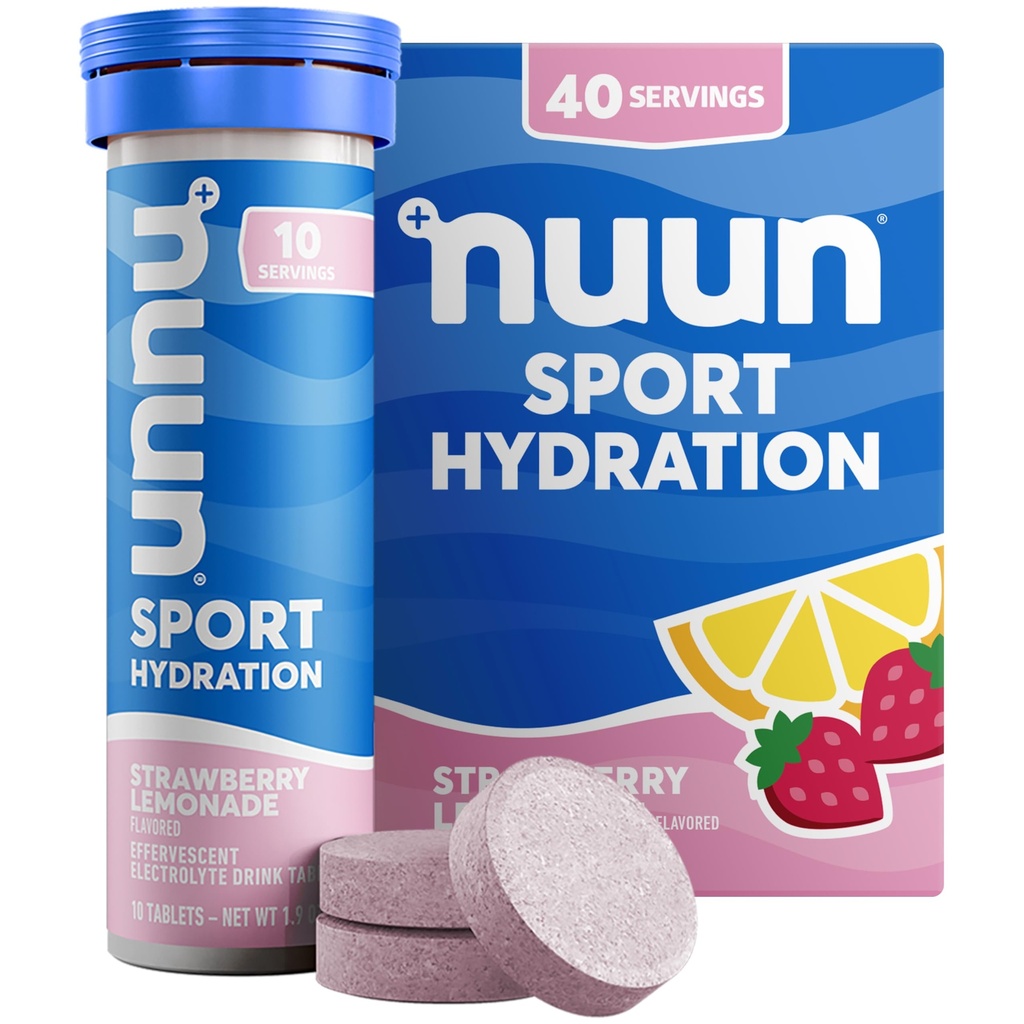 Nuun Sport Electrolyt tabletten met Magnesium, Calcium, Kalium, Chloride & Natrium, Glutenvrij & Vegan, Aardbei Lemonade, 4 Pack (40 Servings Totaal)