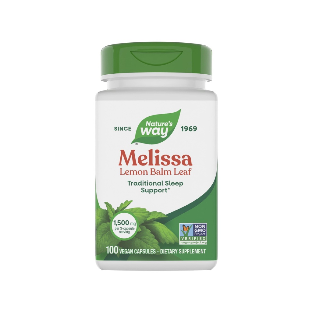 Nature's Way Melissa Lemon Balm Leaf, Traditional Sleep Support*, Melatonine Free, 1500 mg per 3-Capsule Serving, Non-GMO Project Verified, 100 Vegan Capsules (Verpakking mei Vary)