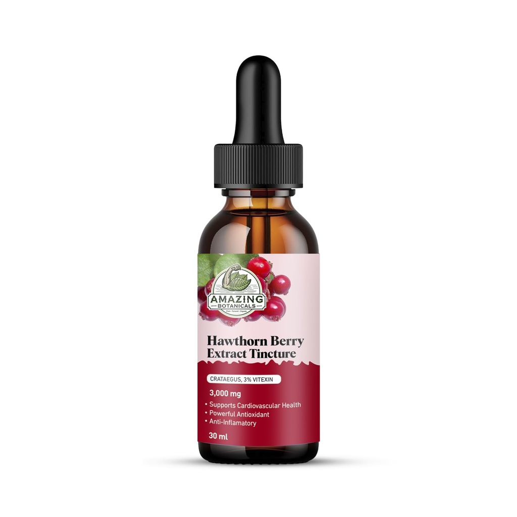 Amazing Botanicals Hawthorn Berry Extract 3.000mg Kracht Tinctuur - Biologische Immune Ondersteuning & Wellness Supplement 30ml/1oz