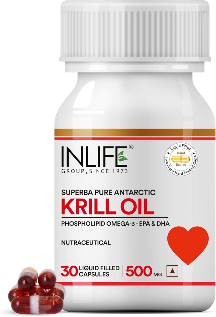 INLIFE Krill Oil Supplement -Phospholipid Omega 3 met Astaxanthine - 500 mg, 30 capsules
