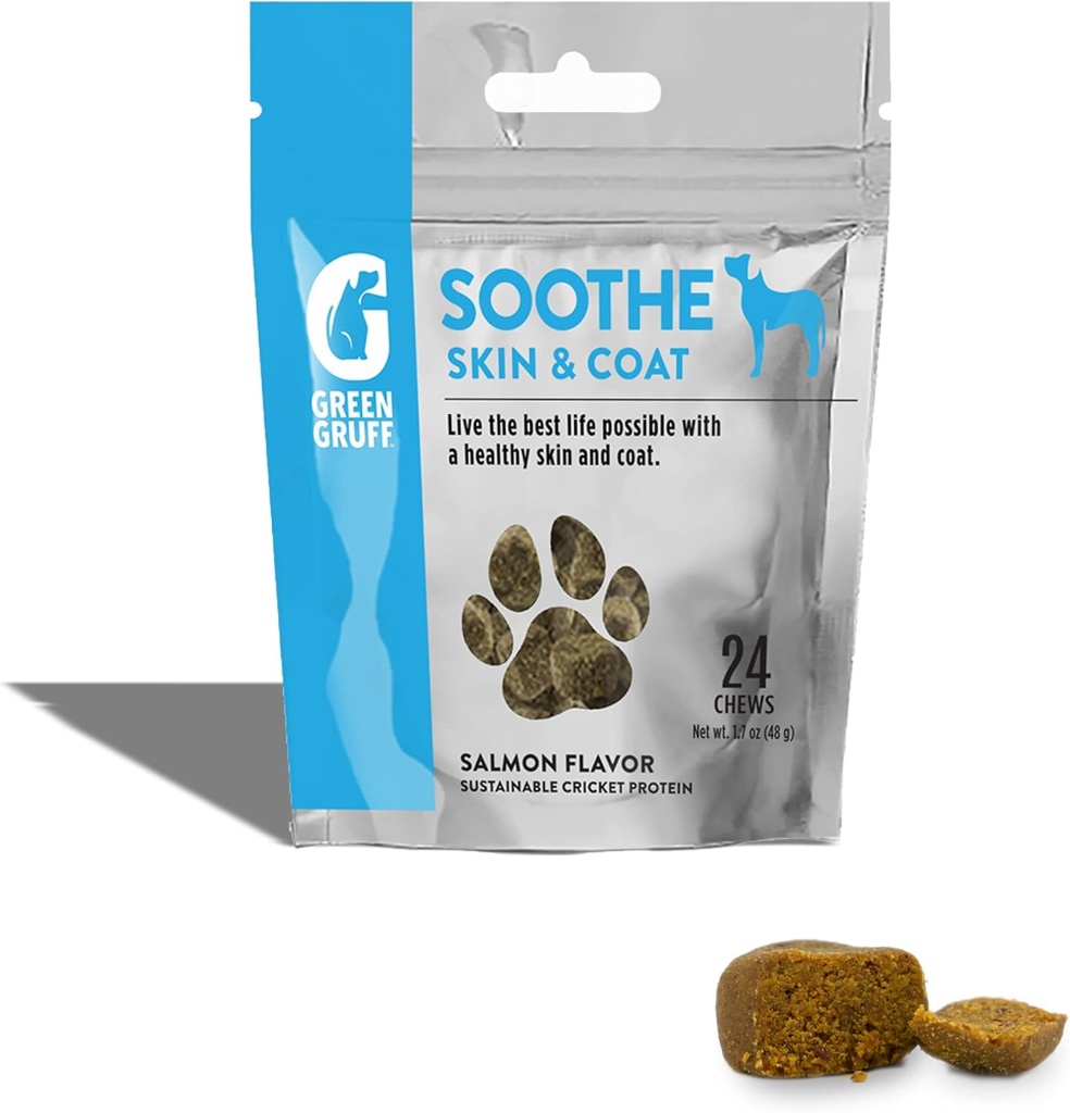 Groene Gruff Soothe Hondenhuid en Coat Supplement - Gezonde jas voor honden, Honden jeukende huid verlichting - Biologische Honden Allergie Kauwt met Omega 3 - Made in USA - 24 Kauwen