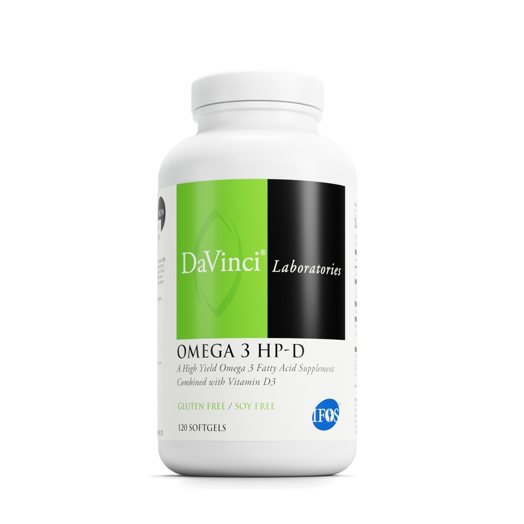 DAVINCI Labs Omega 3 HP-D - Dieetsupplement voor gezonde gewrichten en immuun, cardiovasculaire en huidgezondheidsondersteuning - met vitamine D3 en meer- Glutenvrije - citroensmaak - 120 Softgels