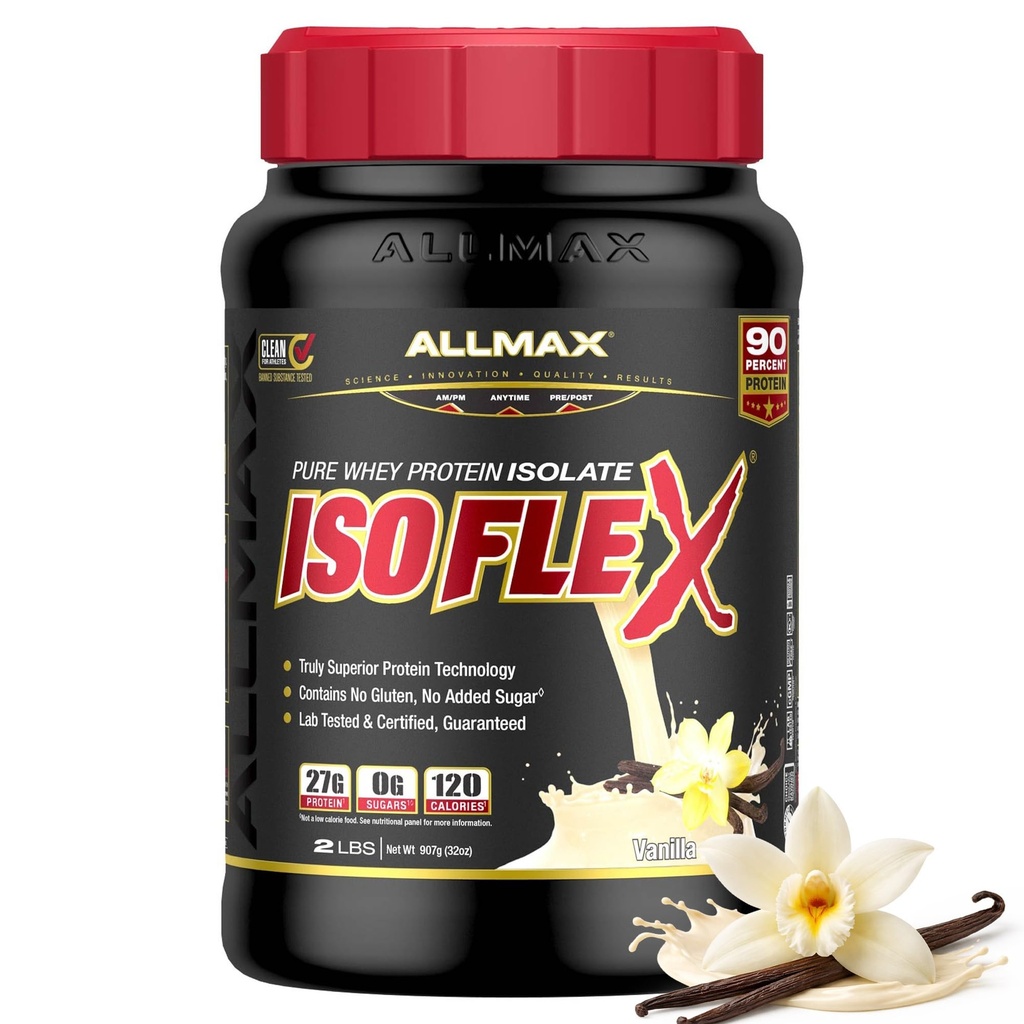 ALLMAX Nutrition - ISOFLEX Wei Proteïne Poeder, Wei Proteïne Isolaat, 27g Proteïne, Vanille, 2 Pond