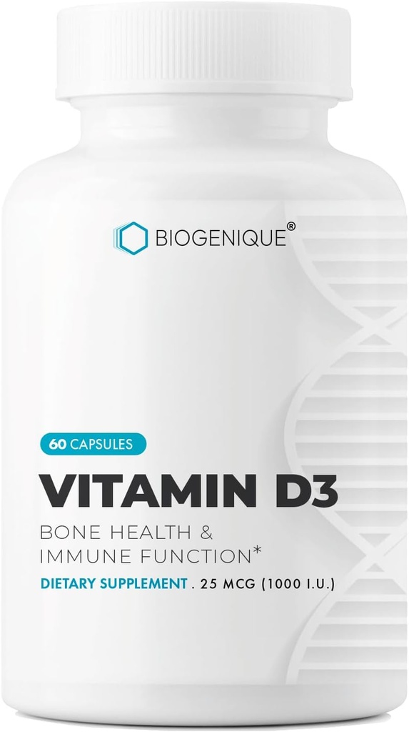 Natuurlijken Vitamine D3 1000 IE, voor gezonde botten en tanden, onderhoud van goede gezondheid, 60 vitamine D3 capsules helpt vitamine D deficiëntie te voorkomen - farmaceutische kwaliteit, niet-GMO