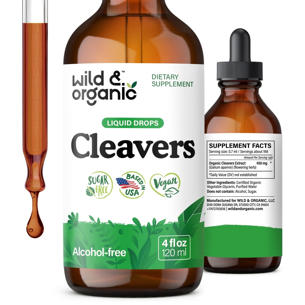 Wild & Organic Clears Tinctuur - Herbal Detox Drops with Clears Herb - Galium Aparine Leaf Extract Supplement - Vegan, Sugar & Alcohol Free - 4 fl oz