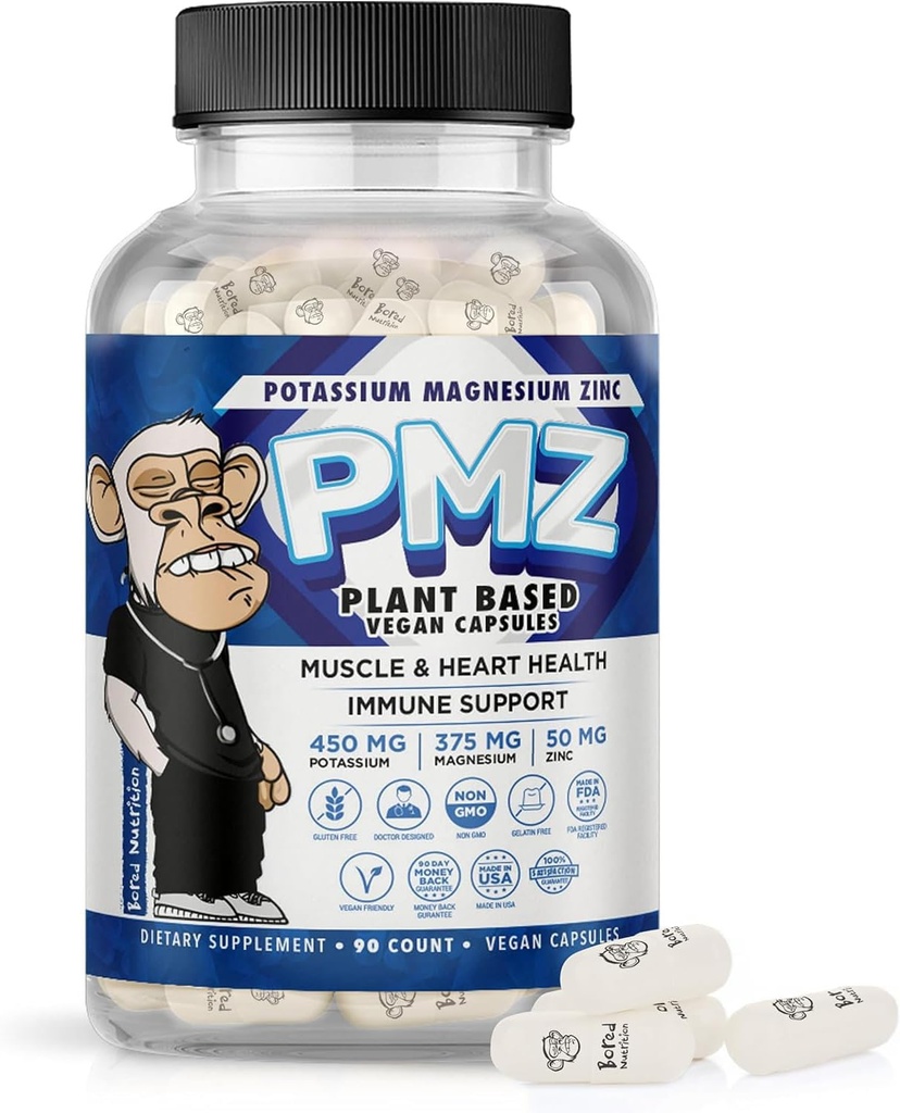Kalium Magnesium Zink - Gemakkelijk door te slikken - Magnesium Kaliumaspartaat Ondersteuning Vasculaire, Hart, Spier & Zenuw Gezondheid, 90 Vegan Capsules - Tri-Mineral Fusion Formula - door verveelde voeding