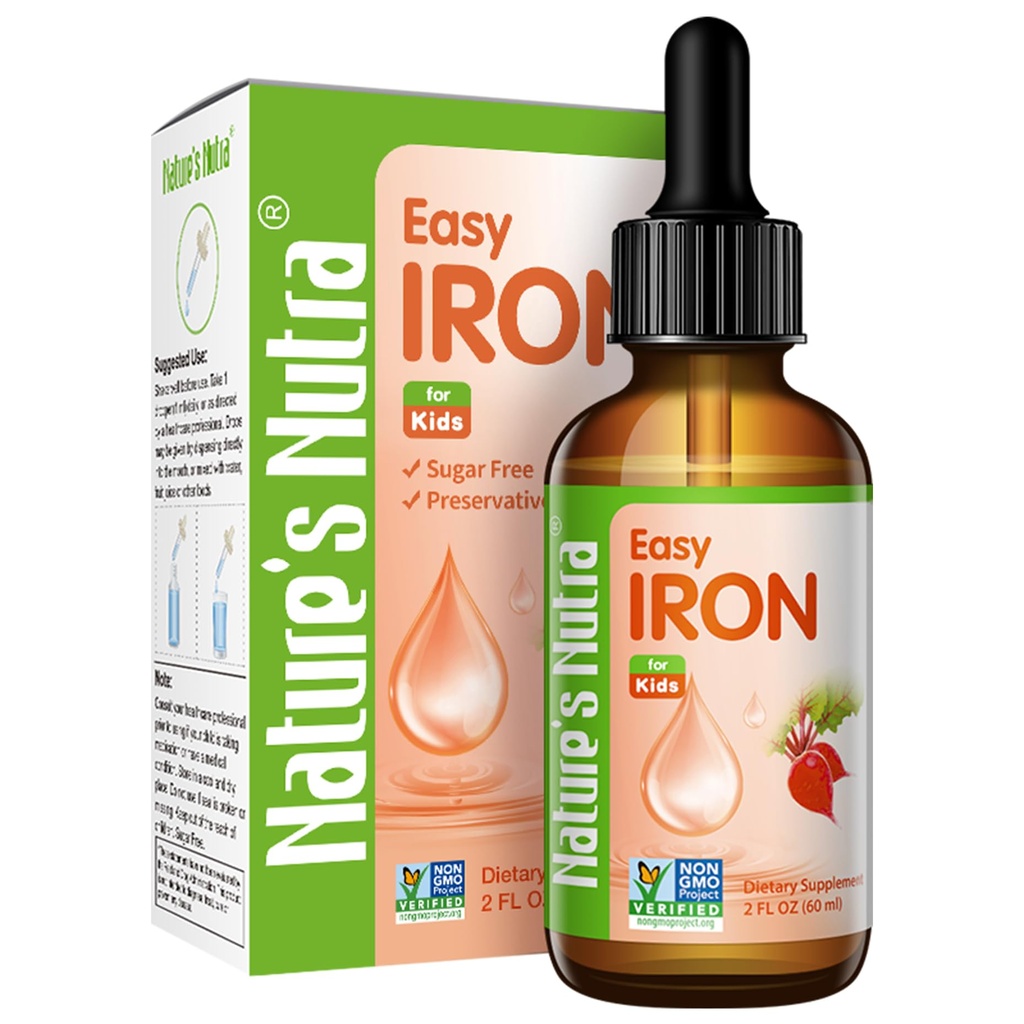 Nature's Nutra Easy Iron, Premium Liquid Iron for Baby, Baby, Baby, Kids and Children, Ferrochel, Anemia, Hemoglobin, Non-GMO, Kosher, 2 Fl. Oz (60ml)