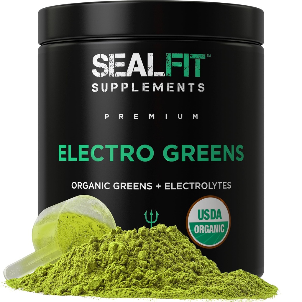 SEALFIT ElectroGreens - USDA Organic Greens Superfood + Electrolytes Powder. 25+ Superfoods voor energie en hydratatie. Super Green Juice en Electrolyte Powder geïnspireerd door voormalig Navy Seal Mark Divine