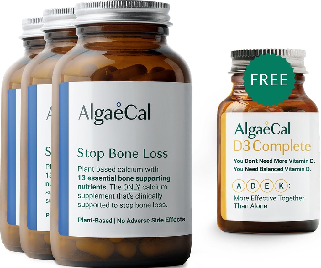 ALGAECAL Vitality Bundle - Free 4-in-1 Vitamine D3 Complete & Plant-Based Calcium met 13 Bone-Supporting Mineralen, klinisch weergegeven om botverlies, Immune & Whole Body Wellness te stoppen