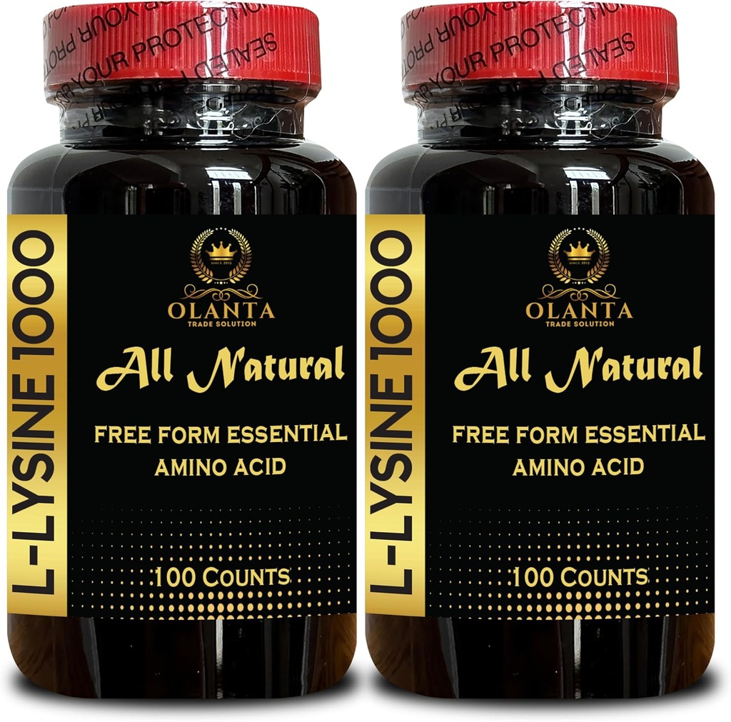 L-LYSINE 1000 mg Vrije vorm Aminozuur Essentieel - Gezond weefsel Ondersteuning, L-Lysine 1000 mg, Dieetsupplement, Aminozuur voor eiwitsynthese, Vrije vorm Aminozuur - 2 Flessen 200 Tellingen