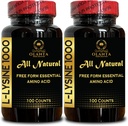 L-LYSINE 1000 mg Vrije vorm Aminozuur Essentieel - Gezond weefsel Ondersteuning, L-Lysine 1000 mg, Dieetsupplement, Aminozuur voor eiwitsynthese, Vrije vorm Aminozuur - 2 Flessen 200 Tellingen