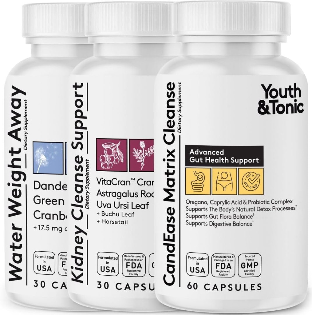 Water Weight Away and Kidney Cleanse and CandEase Matrix Bundle | Whole Body Cleanse Detox Program