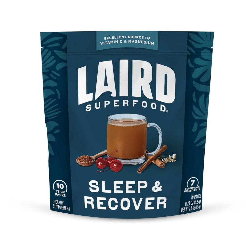 Laird Superfood Sleep & Recover, Bedtime Powdered Drink Mix Calming Supplement ter ondersteuning van ontspanning en slaap met Tart Cherry en kamille, 0,3 Oz Packet, Pack of 10
