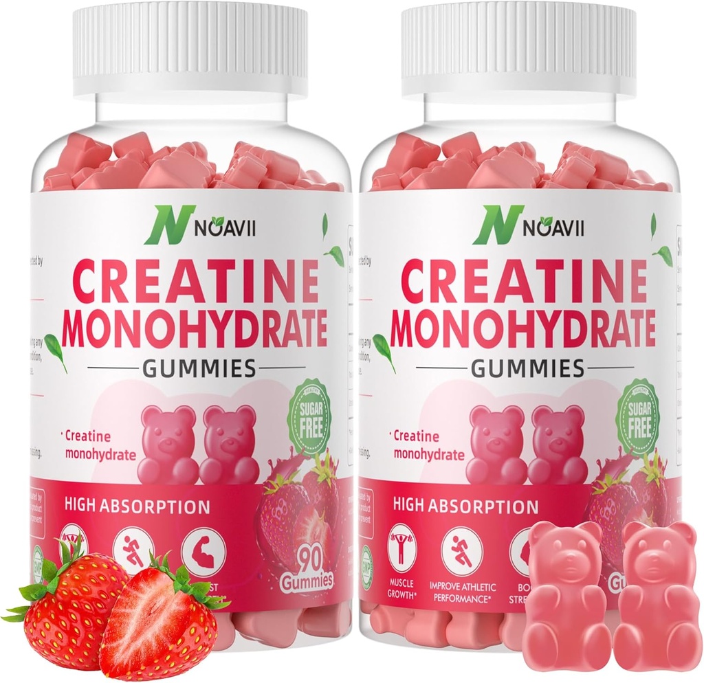 Creatine Monohydraat Gummies 5000mg voor mannen & vrouwen, Kauwtabletten Creatine Monohydraat voor spierkracht, spier Builder, energie Boost, pre-workout supplement-180 Aardbei Gummies