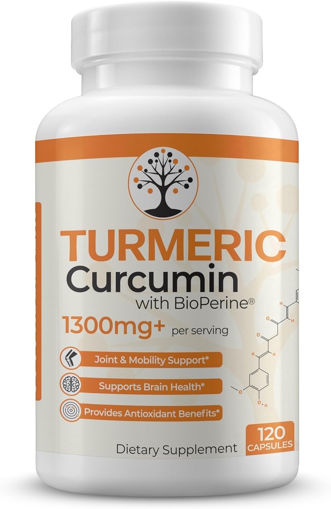 Kurkumasupplement met 95% gestandaardiseerde curcuminoïden en Black Pepper Extract - Antioxidant Voordelen - 120 Vegan Capsules