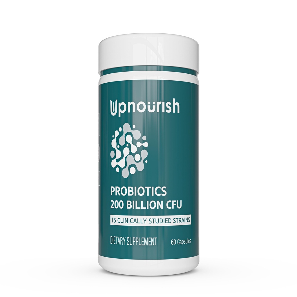 UpNourish Probiotica - 200 miljard CFU voor mannen en vrouwen, 15 klinisch bestudeerde stammen, prebiotica en enzymen - 60 Vegan Capsules